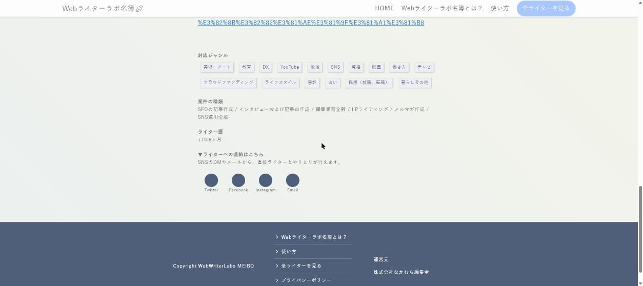 現行サイト 対応ジャンル・案件の種類・ライター歴・連絡先